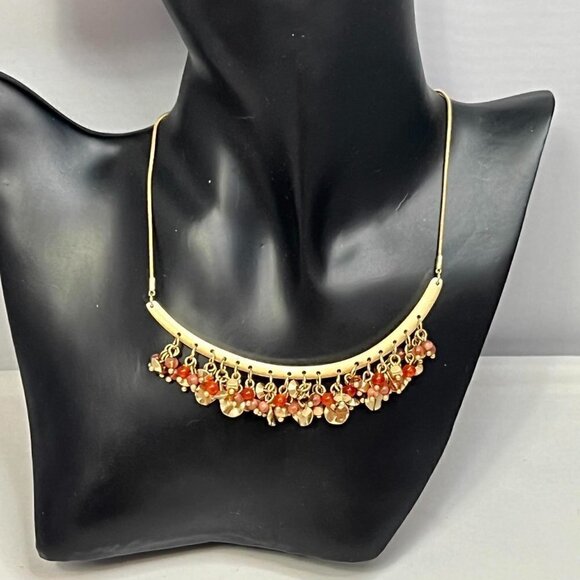 Ballet gold tone curved bar with dangling pink/coral gold beads - Picture 1 of 7